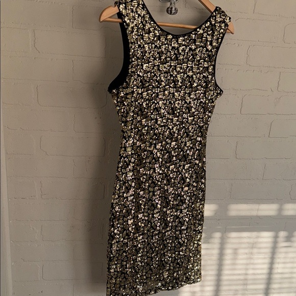Guess dress Black Gold Sequin Vienna leopard dress lined small NeW party - Picture 3 of 7